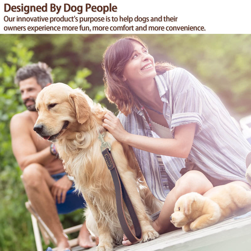 Leather Short Dog Lead, Strong Traffic Pet Lead with 360º Heavy Duty Metal Hook, Short Dog Leash for Big Large Medium Dogs Training and Walking. - BeesActive Australia