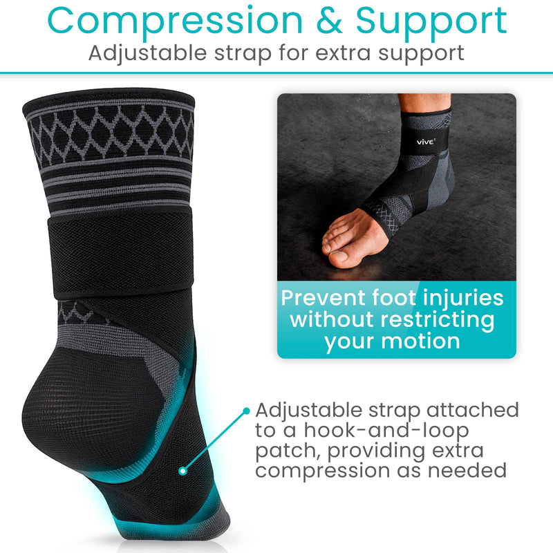 Vive Ankle Compression Sleeves with Straps - Brace for Women and Men - Support Wrap for Achilles Tendonitis, Sprains, Plantar Fasciitis, Pain Relief - 2 Pack (Large) Large - BeesActive Australia