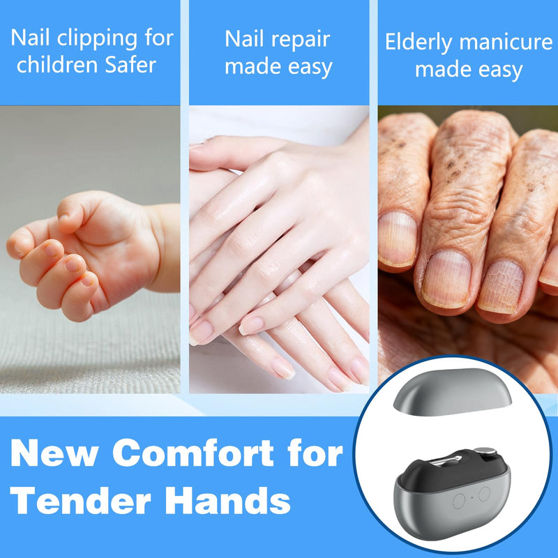 Easy Clip Smart Nail Clipper,New 3 in 1 Easyclip Electric Nail Clippers for Seniors,Automatic Nail Clipper with LED Light & Nail Scraps Storage,Toenail Trimmer for Thick Nails,Seniors,Adult(Gray)