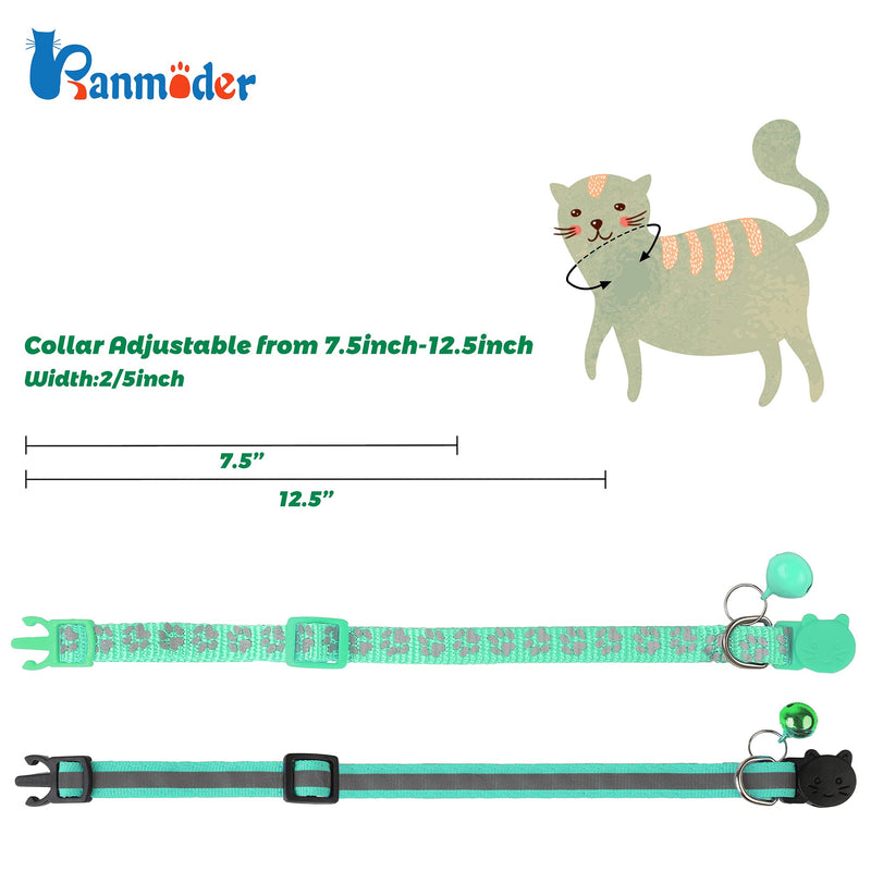 BANMODER 2 Pack Reflective Cat Collar Breakaway with Bell,Personalized Kitten Collars,Adjustable Safety Buckle Collar for Male Cats Girls & Boys (Dark Green) Dark Green - BeesActive Australia