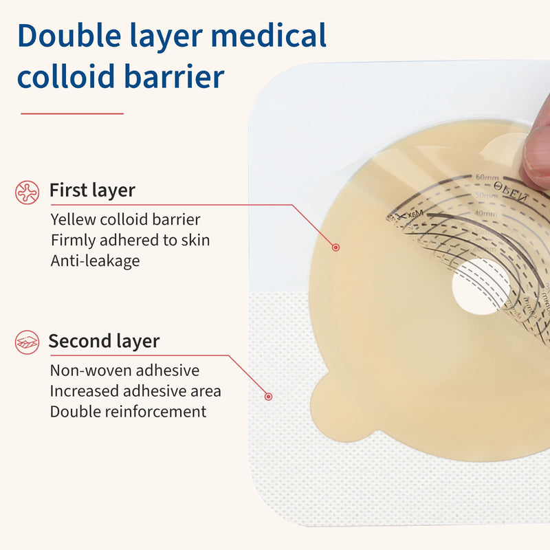 30 PCS Ostomy Supplies Colostomy Bags 2 Piece Ostomy Bag Two Piece Ostomy Drain Pouches for Ileostomy & Stoma Care, Trim-to-Fit 15-60 mm (20 x Bags+10 x Skin Barriers) 20 Bags+10 Flat Barriers