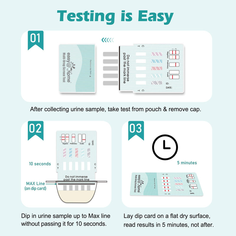 Easy@Home 5 Panel Drug Test Kit : THC, BZO, COC, MET, OPI, 10 Pack Instant Urine Multi-Drug Tests for Tracking Detox Employment Screen -#EDOAP-654 10 Tests