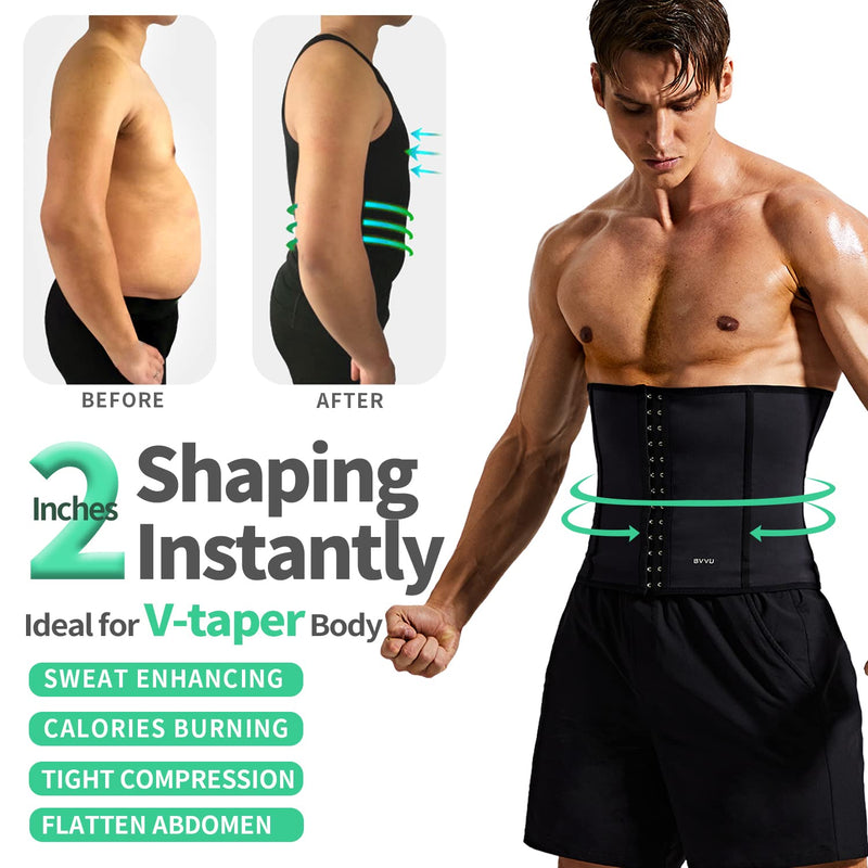 BVVU Waist Trainer for Men Waist Trimmer Tummy Control Sauna Sweat Belt Stomach Wrap Lower Belly Fat Back Support Black Large