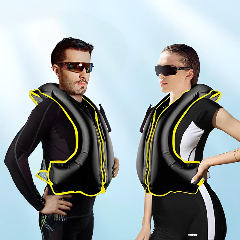 Inflatable Snorkel Vest Adult, Snorkeling Vest for Men & Women, Portable Inflatable Swim Vest Jacket, for Snorkeling/Kayaking/Swimming/Boating Black Large-X-Large