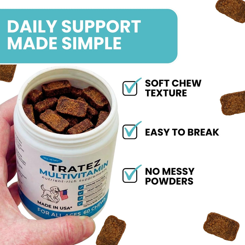 Multivitamin for Dogs - 25-in-1 Daily Dog Vitamins Soft Chews with Essential Vitamins & Minerals - Immune, Skin, Joint, Heart & Digestive Support for All Breeds & Ages, 60 Count