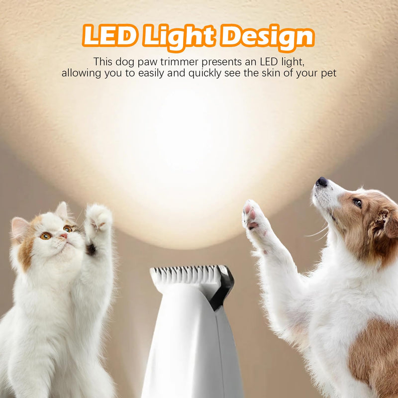 Dog Paw Trimmer with LED Light, 2025 Upgraded Pet Paw Trimmer for Dogs Cats Clippers Grooming Kit, 35dB Safety Low Noise Dog Paw Hair Trimmer Shavers for Paws Eyes Ears Face and Rump (White) White - BeesActive Australia