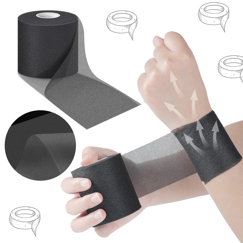 Nuanchu 12 Pcs Pre Wrap Athletic Tape, 2.75inch x 30 Yards Foam Sport Underwrap Tapes Prewrap Tape for Hair Wrists Hands Ankles Knees Women Man Hiking Running(Black) Black - BeesActive Australia