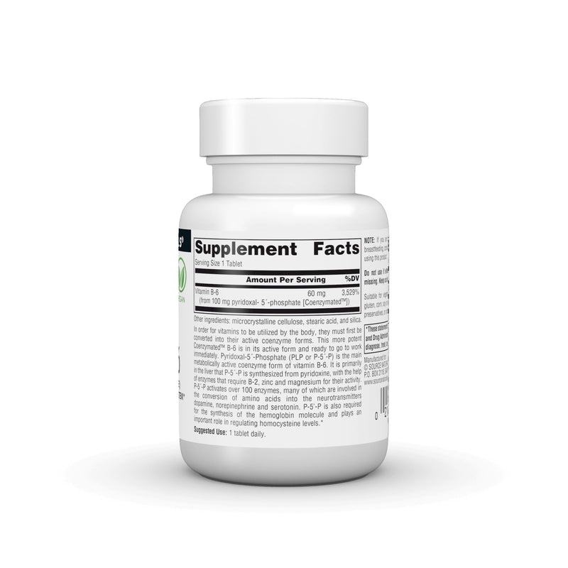 Source Naturals Coenzymated B-6, 100 mg, P-5´-P (PYRIDOXAL-5´-Phosphate) Promotes a Healthy Nervous System* - 30 Tablets 1 30 Count (Pack of 1)