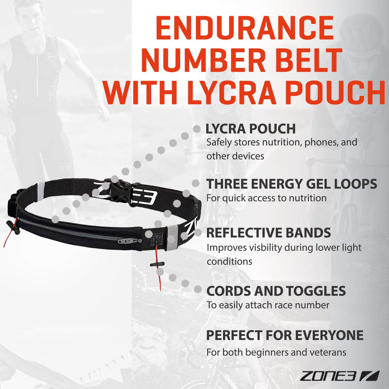 Zone3 Endurance Number Belt with Lycra Fuel Pouch and Energy Gel Storage