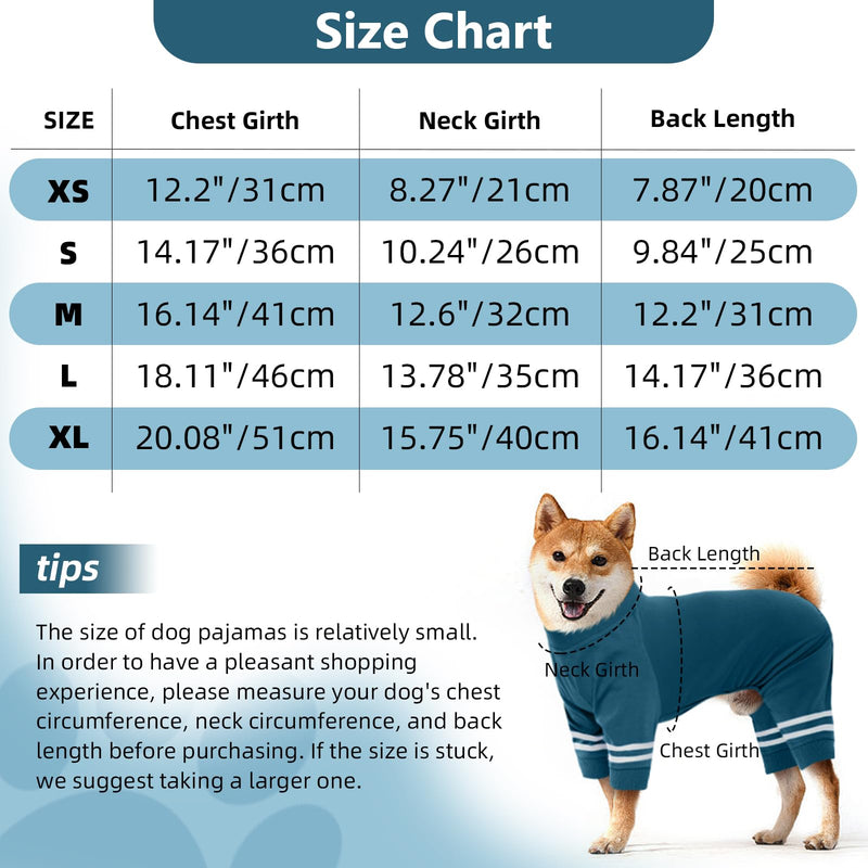 DENTRUN dog pajamas, jumpsuit for small dogs, dog overalls, dog sweaters, dog pajamas, warm and cozy dog pajamas, four-legged dog sweater XL peacock blue - BeesActive Australia