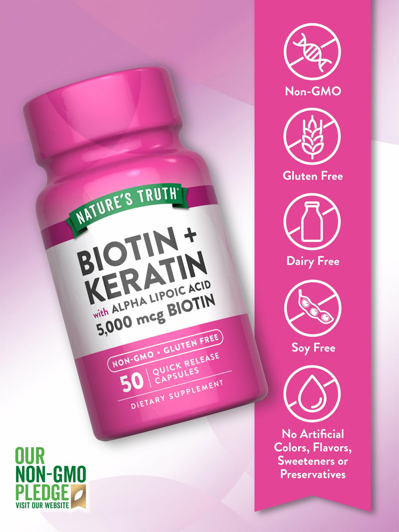 Nature's Truth Beauty Complex | 5000 mcg of Biotin | 50 Capsules | With Keratin and Alpha Lipoic Acid | Non-GMO & Gluten Free Supplement