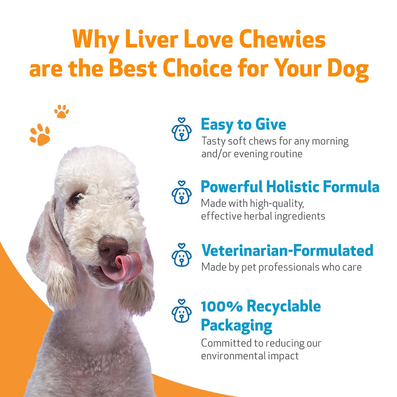 Pet Wellbeing Liver Love Chewies for Dogs - Veterinarian-Formulated - Supports Healthy Liver Function, Detoxification, Antioxidant Protection, Milk Thistle, Artichoke, Jujube, Beets - 90 Soft Chews
