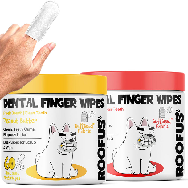 Dog Teeth Cleaning Wipes 60 Packs - Fragrance-Free and Peanut Butter to Reduce Plaque & Tartar for Dogs & Cats