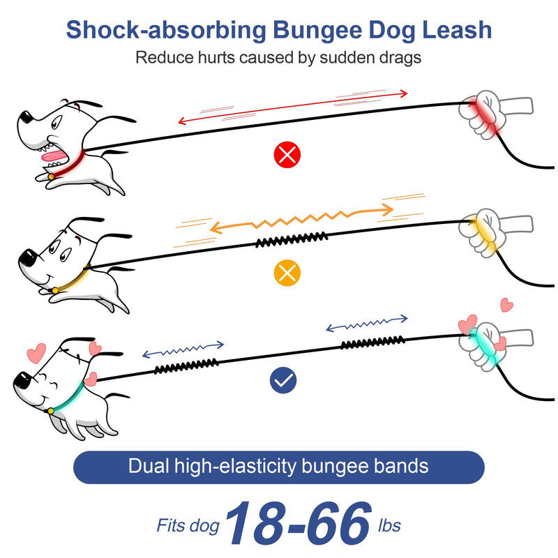 Hands Free Dog Leash - Dog Collar with Adjustable Waist Belt, 2 Bungees Shock Absorbing, Dual Handles for Walking Running Jogging, Reflective Knitted For 1 Dog, with Dog Collar,black