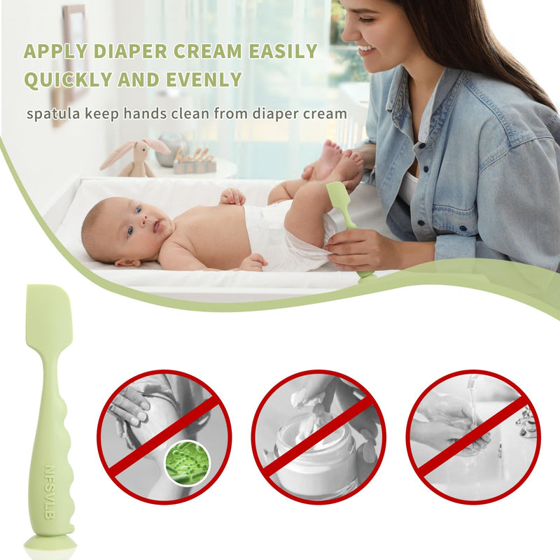 Baby Diaper Cream Spatula with Case-1 Large 2 Mini Butt Paste Spatula with 2 Travel Case-Soft Baby Butt spatula baby Diaper Cream Applicator-Diaper Rash spatula Bum Spatulas Brush Green Gray Beige