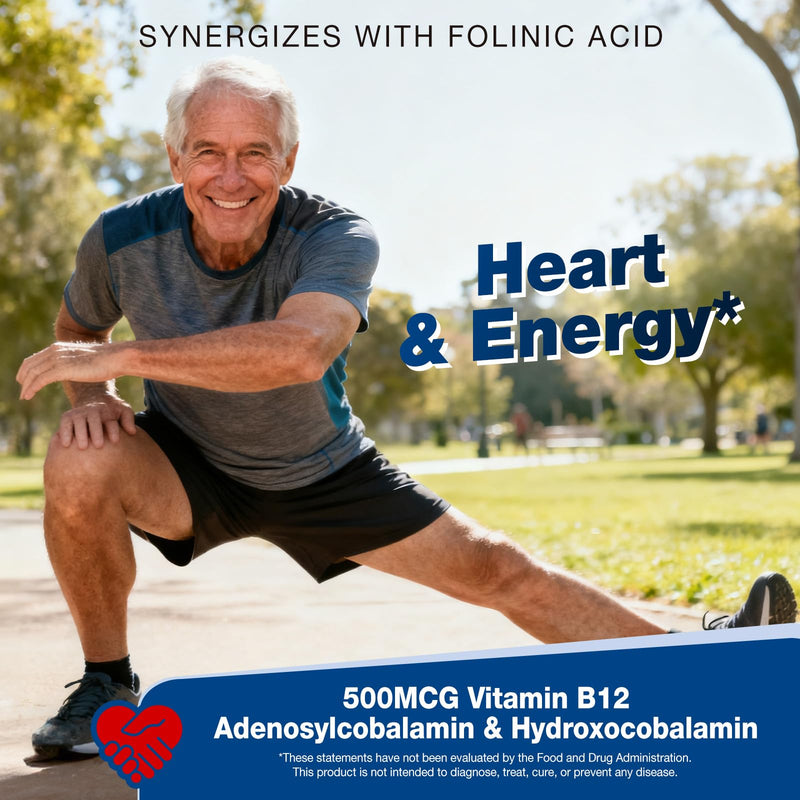 Folinic Acid 1000 MCG + B12 500 mcg (Adenosyl & Hydroxo), 90 ct | Gentle & Highly Absorbable, Supports Energy, Brain Health & Metabolism, Vegan