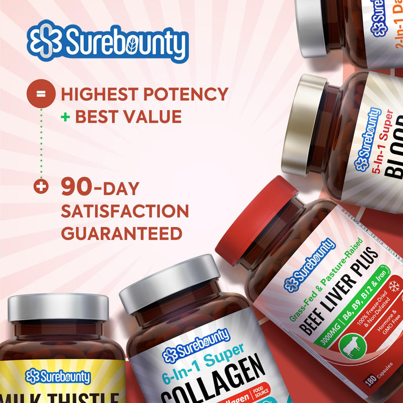 Grass-Fed & Pasture-Raised Beef Liver Plus, 3000 mg, Vitamin B6, B9, B12, Iron, No Hormone, Non-GMO, Non-Defatted, Freeze-Dried Liver Health Supplement, 180 Caps