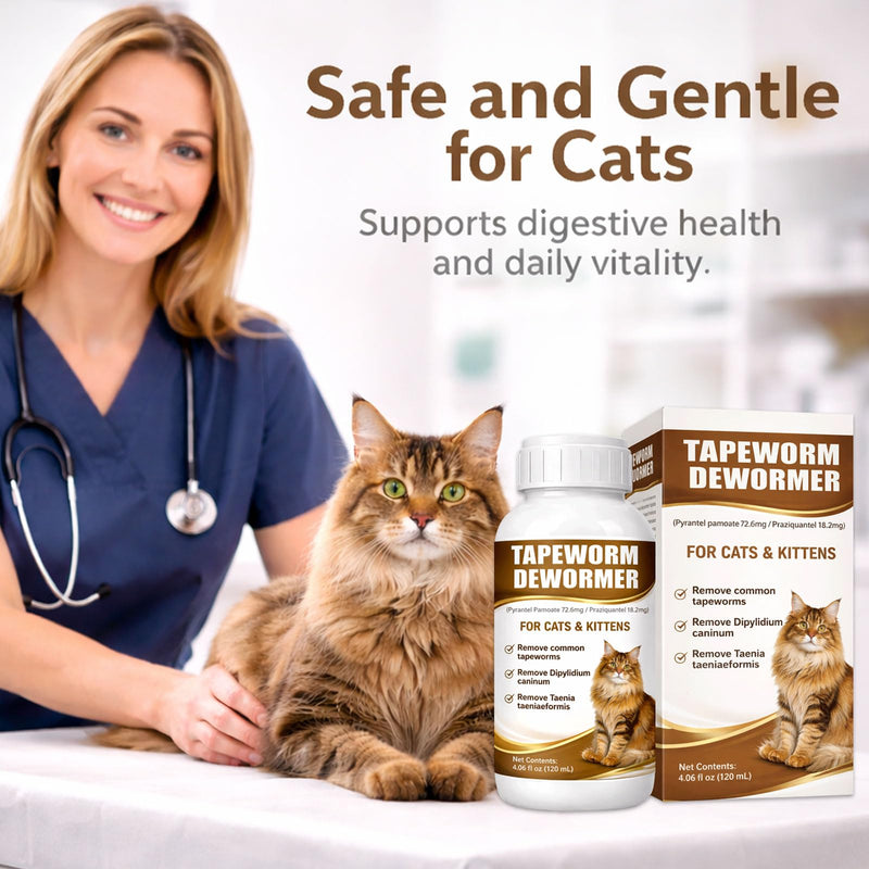 Cat Dewormer Liquid Broad Spectrum Treatment for Tapeworms, Roundworms & Hookworms with Praziquantel & Pyrantel Pamoate, 120ml