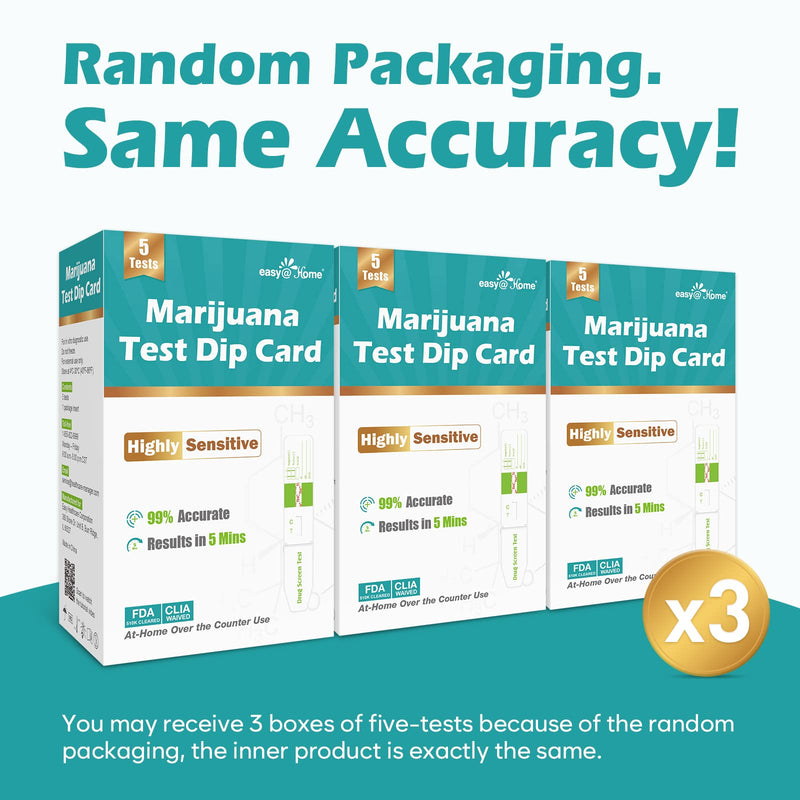 Easy@Home Marijuana Test Dip Card: Drug THC Urine Strips Kit for at Home Detox 50ng/mL Cutoff Level Over The Counter Use- Instant Testing Result in 5 Minutes - # EDTH-115 Pack of 15