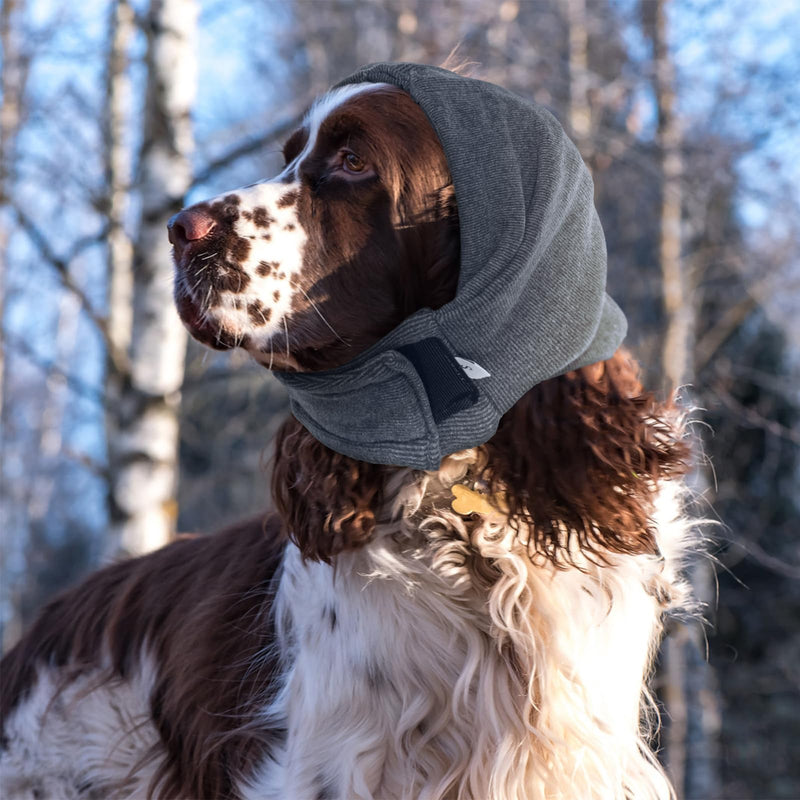 Nanaki Dog Calming Hoodie No Shake Ear Wraps for Dogs, Adjustable Head Protection Cover Doggy Muffs Head Warp, Pet Hematoma Ear Wrap for Anxiety Relief, Grooming and Force Drying, Bathing, Fireworks L(Head Girth:18.5"-24.4") Grey