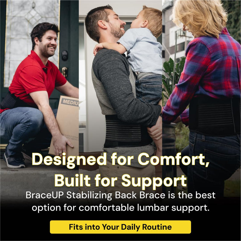 BraceUP Back Brace for Men and Women Lower Back - Breathable Waist Lumbar Support Belt for Sciatica, Herniated Disc, Scoliosis Back Pain Relief, with Dual Adjustable Straps (L/XL 35-43 In) Large/X-Large (Pack of 1)