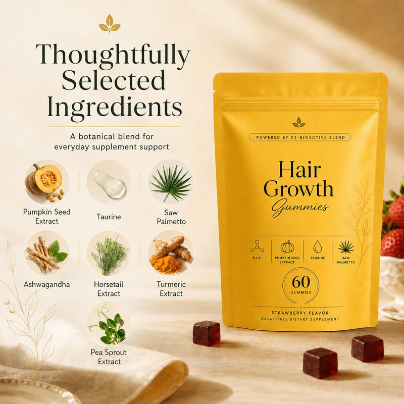 Hair Growth Vitamins for Women and Men, Biotin-Free Formula, 60 Count (1pc) | Hair Health Gummies With Pumpkin Seed Extract, Taurine, Saw Palmetto And Ashwagandha