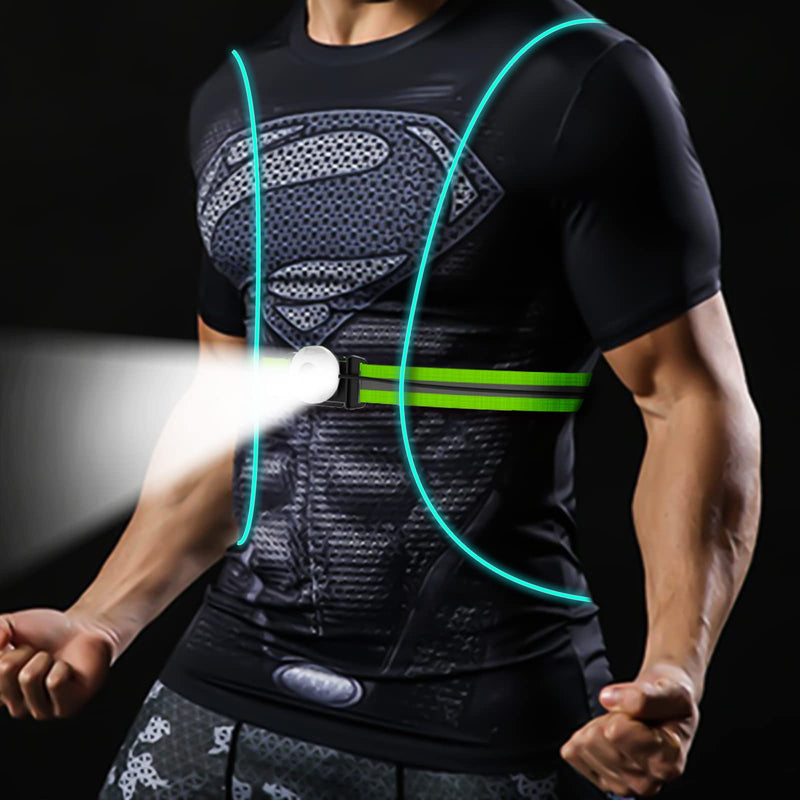 LED Reflective Running Vest Lights for Runners, Running Lights with Front Light, Safety USB Rechargeable Reflective Night Lights For Men/Women Running Walking Cycling, Three Light Modes with 7 Colors Green