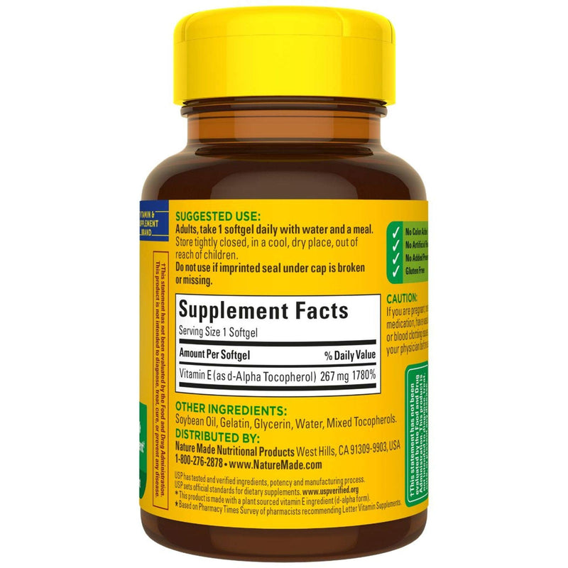 Nature Made Vitamin E 267 mg (400 IU) d-Alpha, Dietary Supplement for Antioxidant Support, 100 Softgels, 100 Day Supply - BeesActive Australia