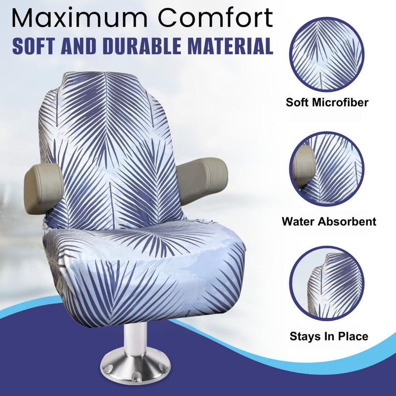 Pontoon Boat Seat Cover Microfiber, Quick-Dry, Universal Fit, Stylish Palm Leaf Design (Blue Palms), PB01BBG - BeesActive Australia