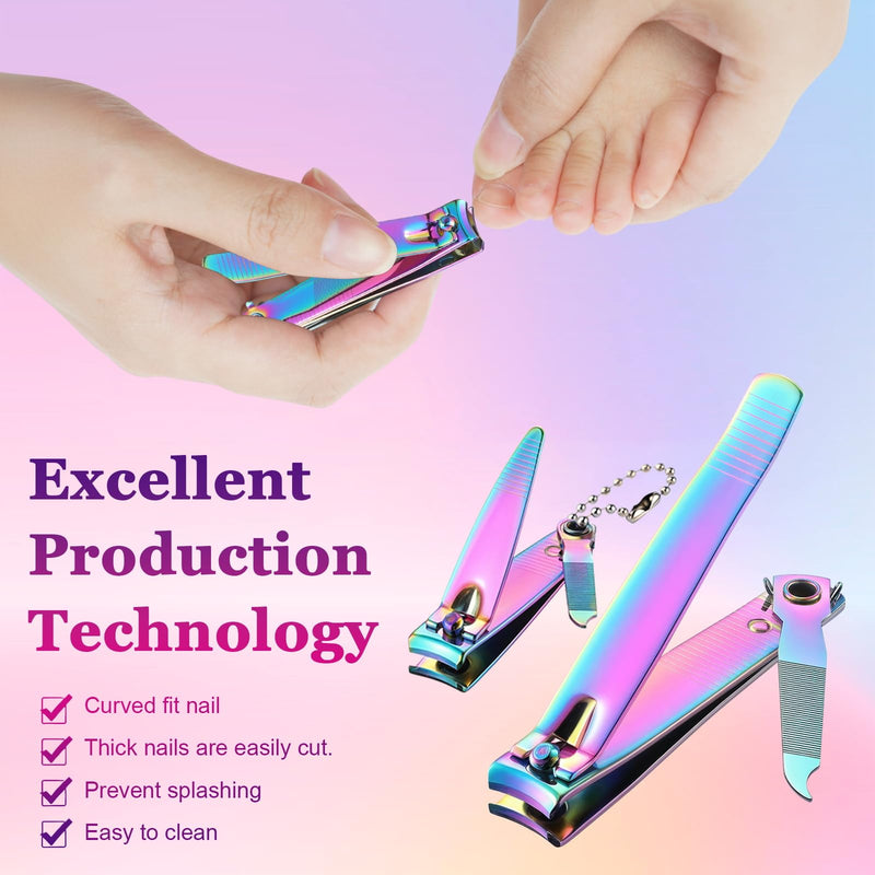 Bememo 24 Pieces Stainless Nail Clippers Set Fingernail and Toenail Clippers Nail Cutter Tool Set for Men and Women (Rainbow)