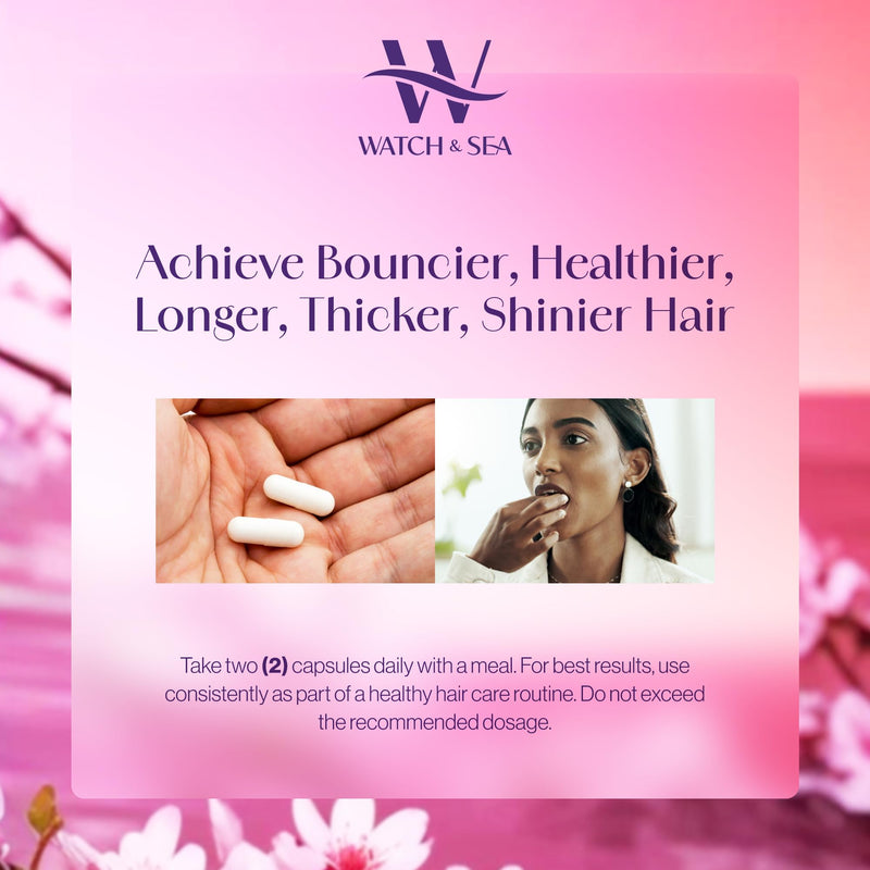 Watch & Sea Hair Flourishing Extra-Strength Capsules - Nourishing Hair Supplement with Biotin, Herbs, Minerals and Vitamins for Hair Growth and Thickness for All Hair Types - 60 Capsules