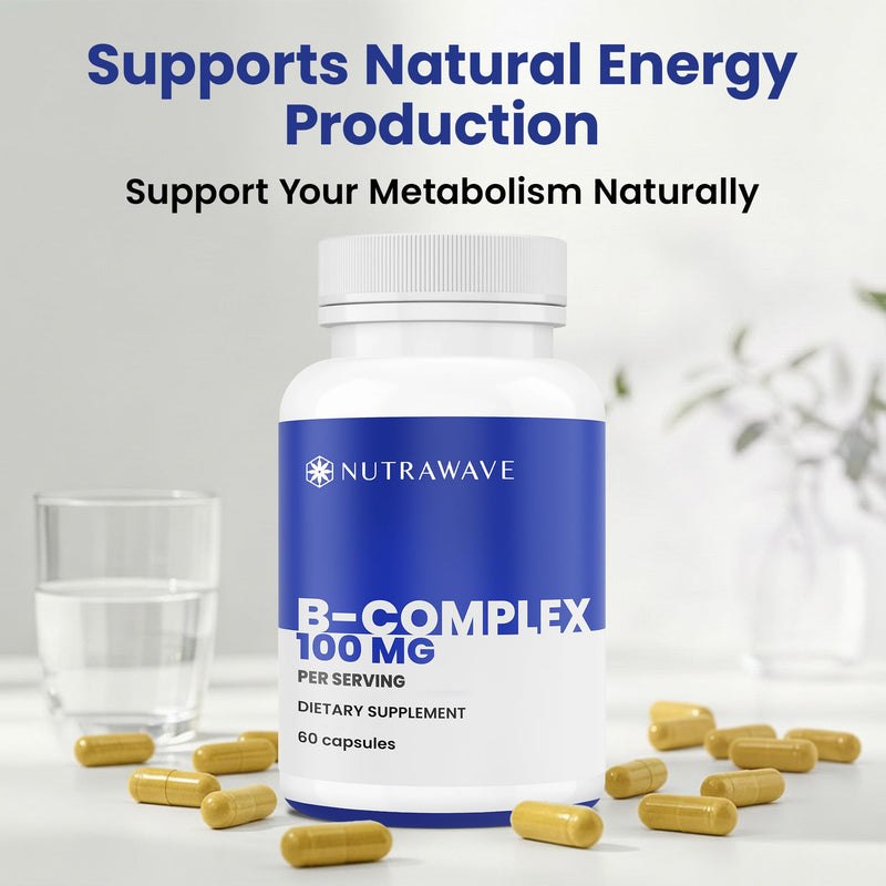 Nutra Wave Super B Complex Vitamins for Women & Men, High Potency B1 B2 B3 B5 B6 B7 B9 B12 with Choline & Myo-Inositol, Energy & Brain Support, Made in USA, Vegan Non-GMO, 60 Capsules 60 Count (Pack of 1)