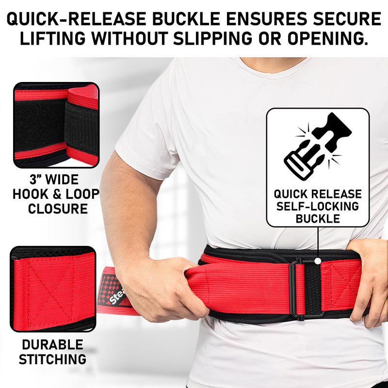 Weight Lifting Belt – 6.5” Back Support Padded Workout Belt Auto Lock Buckle – Neoprene Gym Belt Men Women – Fitness Bodybuilding Training Deadlift Squats Weightlifting Belt Small - BeesActive Australia