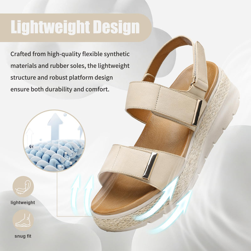 ziitop Espadrille Wedges for Women Platform Sandals Orthopedic Arch Support 8.5 Apricot