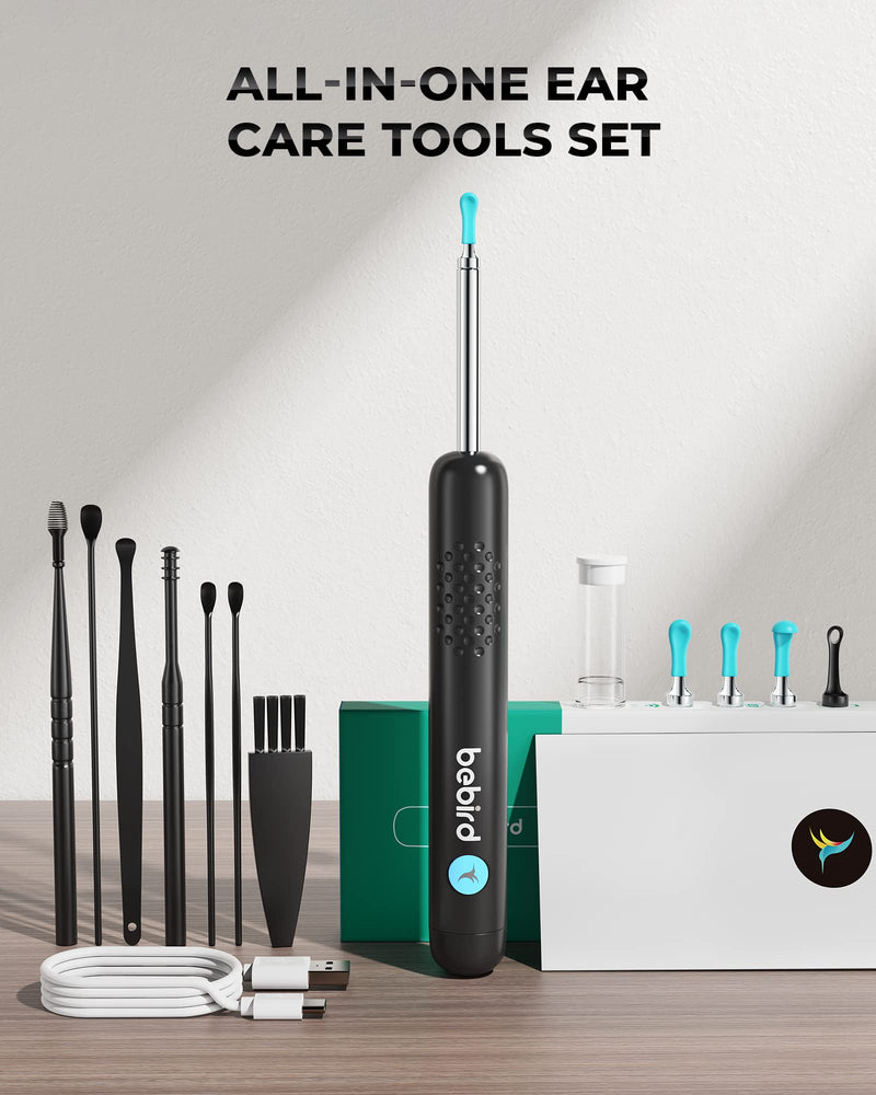 Ear Wax Removal Tool Camera, R1 Upgraded Anti-Fall Off Eartips Ear Cleaner, Wireless Otoscope with 1080P Waterproof Ear Camera, Earwax Removal Kit for iPhone, Android, Black - BeesActive Australia