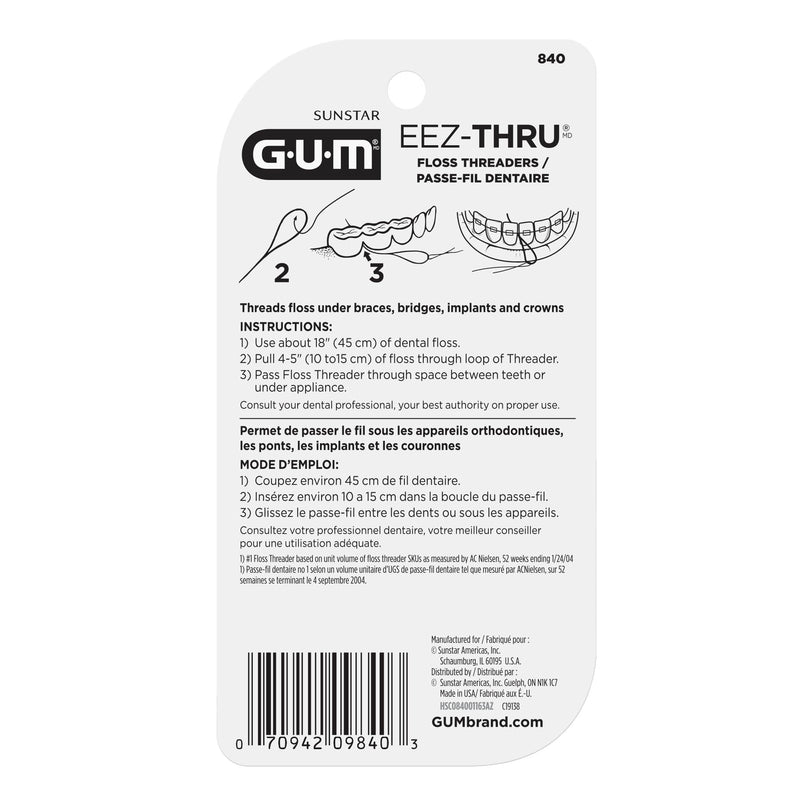 GUM EEZ-Thru Floss Threaders, Dental Flossers for Braces, Bridges, & Implants 25 Count (Pack of 6) - BeesActive Australia