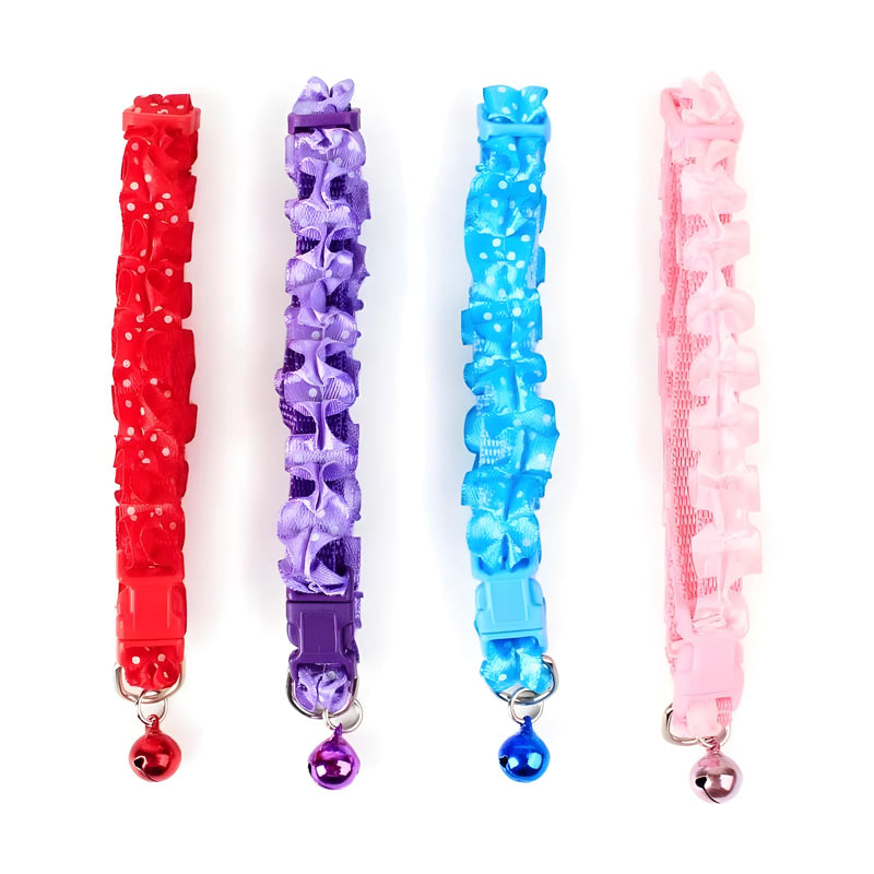 Purple Dog Collar with Bell, Cute Lace Puppy Collars with Bell Adjustable Buckle for XXS XSmall Extra Small Cats Tiny Pets Male Boy Girl Female Kitten Yorkie Chihuahua Teacup X-Small Purple XS (Neck 7"-12") - BeesActive Australia