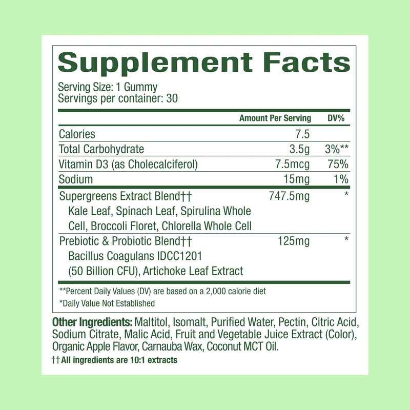 Plant People WonderGreens Kids Super Veggie Gummies, Green Apple, 30 Count | Sugar-Free Greens Gummies for Kids, Allergen-Free Multivitamin for Picky Eaters with Probiotics, Tummy & Immune Support