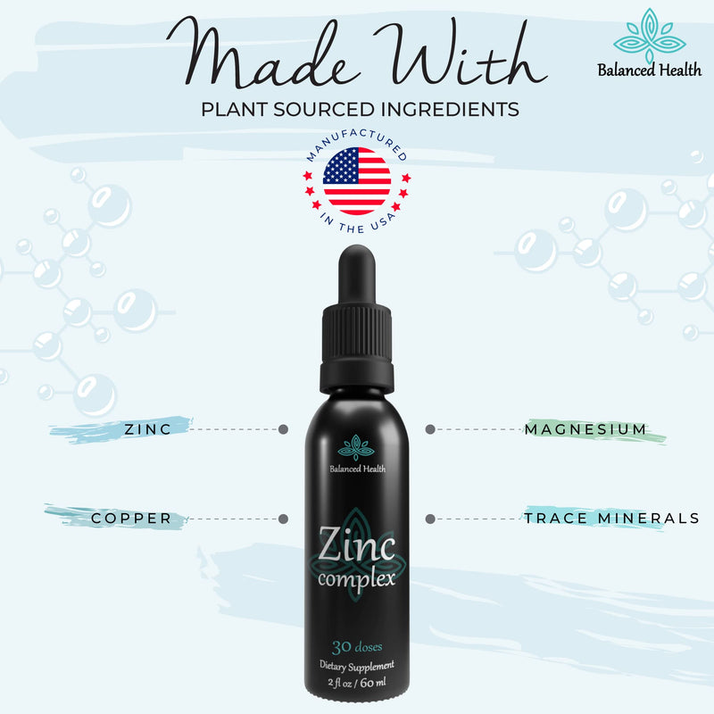 Zinc Complex - 30 Servings, 2oz, Peppermint Flavor, Vegan Liquid Ionic Zinc Sulfate Drops Plus Trace Minerals for Daily Immune System Support