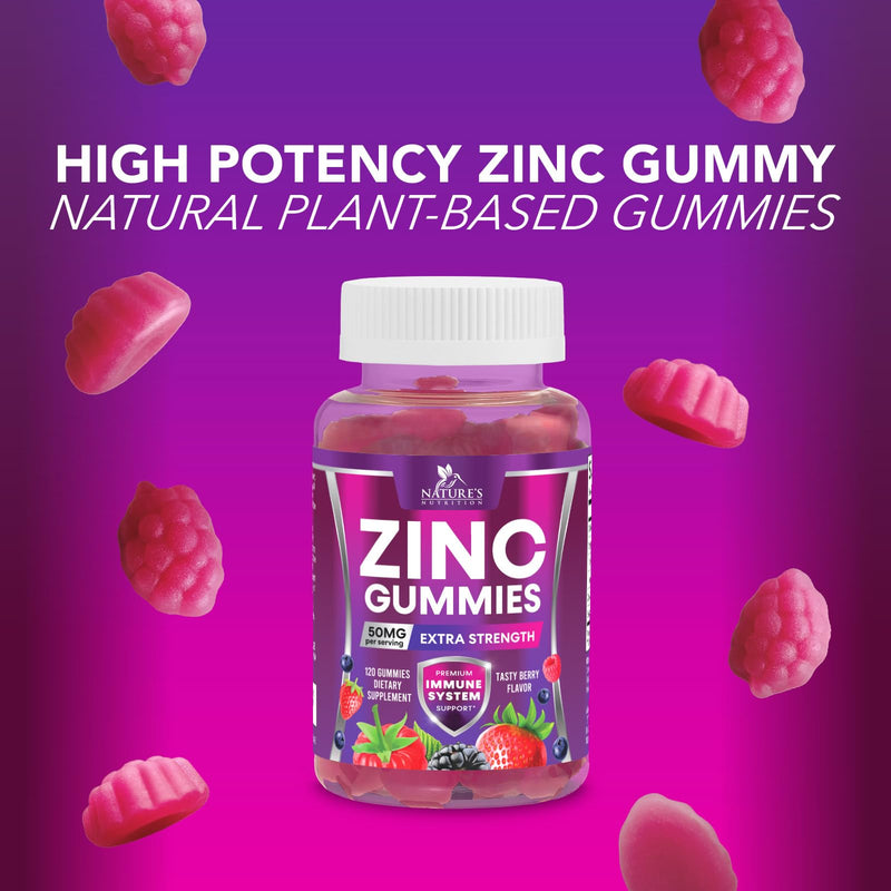 Zinc Gummies for Adults 50 mg - High Absorption Immune Health Support Gummy & Antioxidant Chewable Supplement, Zinc Vitamin for Men and Women, Vegan and Gluten Free, Mixed Berry Flavor - 120 Count 120 Count (Pack of 1) - BeesActive Australia