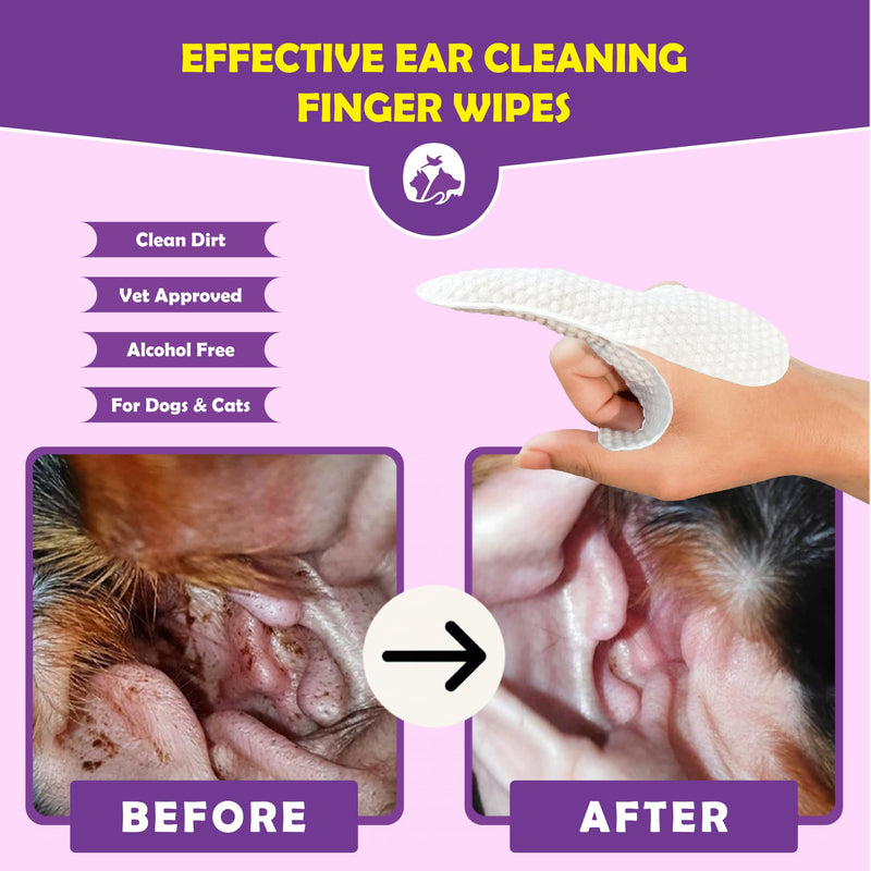 Flintstone Dog Ear Cleaner Finger Wipes – Ultra Big Dog Ear Wipes Gently Clean Ear Wax, Dirt - Ear Wipes for Dogs & Cats Soothes Ear Itching - Mild Coconut Scent - 60 Count - BeesActive Australia