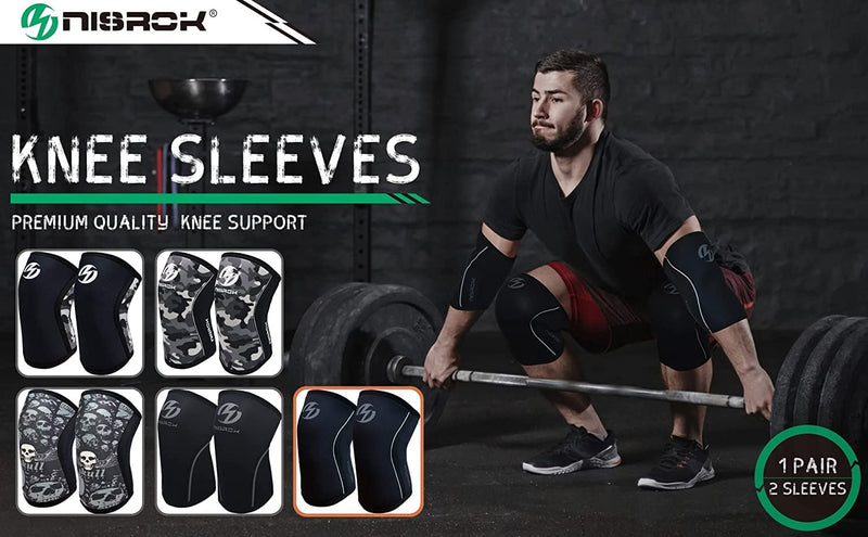 Knee Sleeves (1 Pair), 7mm Neoprene Compression Knee Braces, Great Support for Cross Training, Weightlifting, Powerlifting, Squats, Basketball and More Camo Gray Small - BeesActive Australia