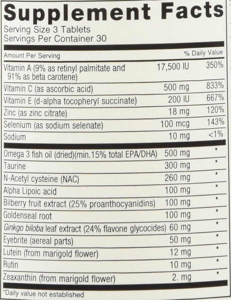 Eagle-Eyes, Optimal Vision Health with 500 mg Omega 3 Fish Oil, Lutein, Zeaxanthin, Bilberry Fruit Extract, Vitamins A, C, E, Zinc, NAC, Taurine, 90 Tablets