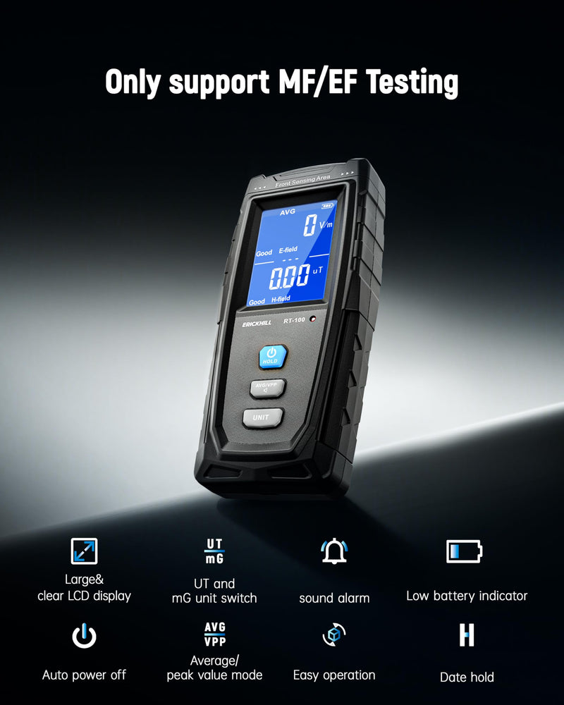 ERICKHILL EMF Meter, Detects Electric and Magnetic Fields, Handheld Digital EMF Detector with LCD Display, Sound-Light Alarm, Rechargeable Battery for Home, Office, and Appliances (Blue) Blue - BeesActive Australia