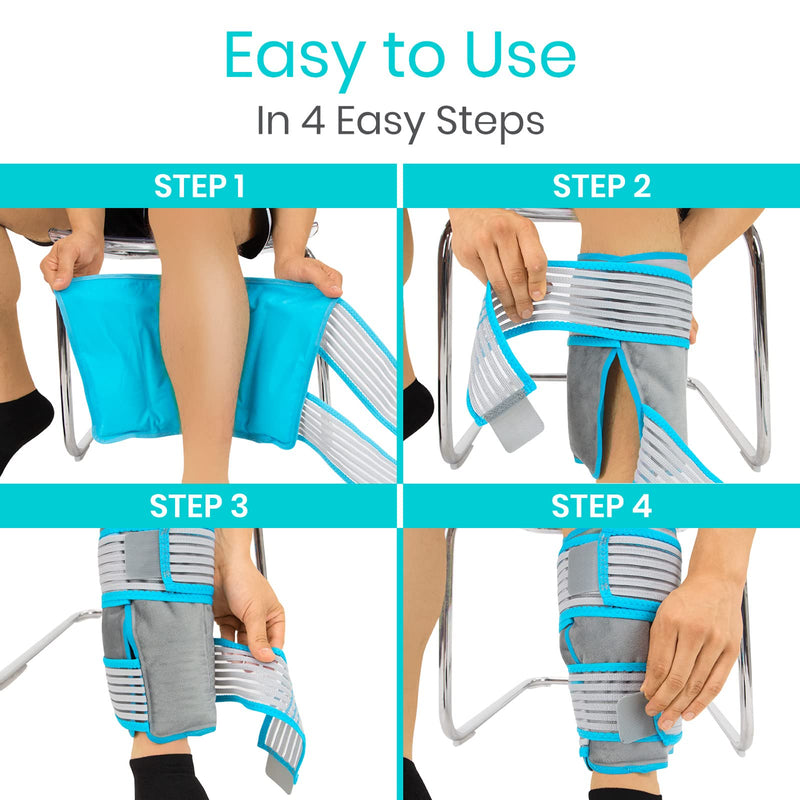 Vive Calf & Shin Ice Pack Wrap (Single) - Extra Strength Hot & Cold Therapy for Shin Splints & Leg Pain - Adjustable Compression Straps to Stay in Place - Flexible When Frozen with 30+ Minutes of Cold Single - BeesActive Australia
