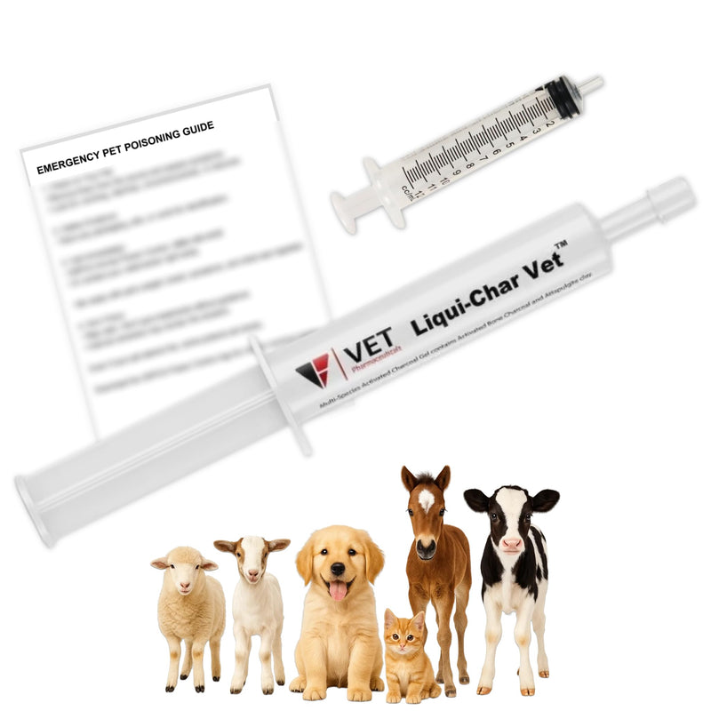 LBH MARKET Liqui-Char Vet Emergency Kit, Activated Charcoal Gel for Dogs, Cats, Goats 80mL Dial-a-Dose Syringe, Emergency First Aid Card, and 12 Ml Fluid Delivery Syringe, Pet Toxin Treatment