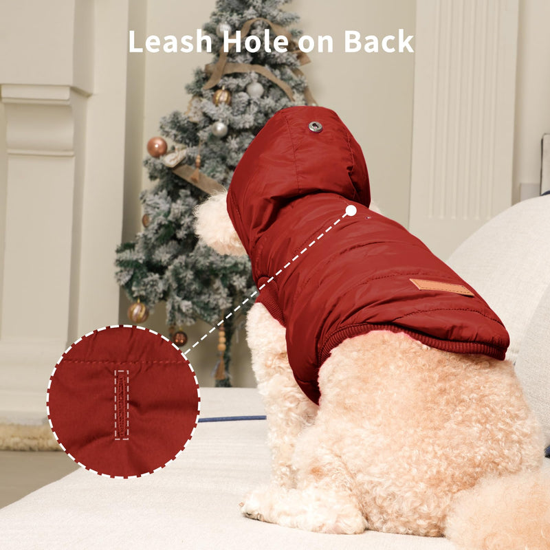 Fleece Lining Extra Warm Dog Hoodie in Winter for Small Dogs Jacket Puppy Coats with Hooded,Red M Medium (Pack of 1) Red - BeesActive Australia