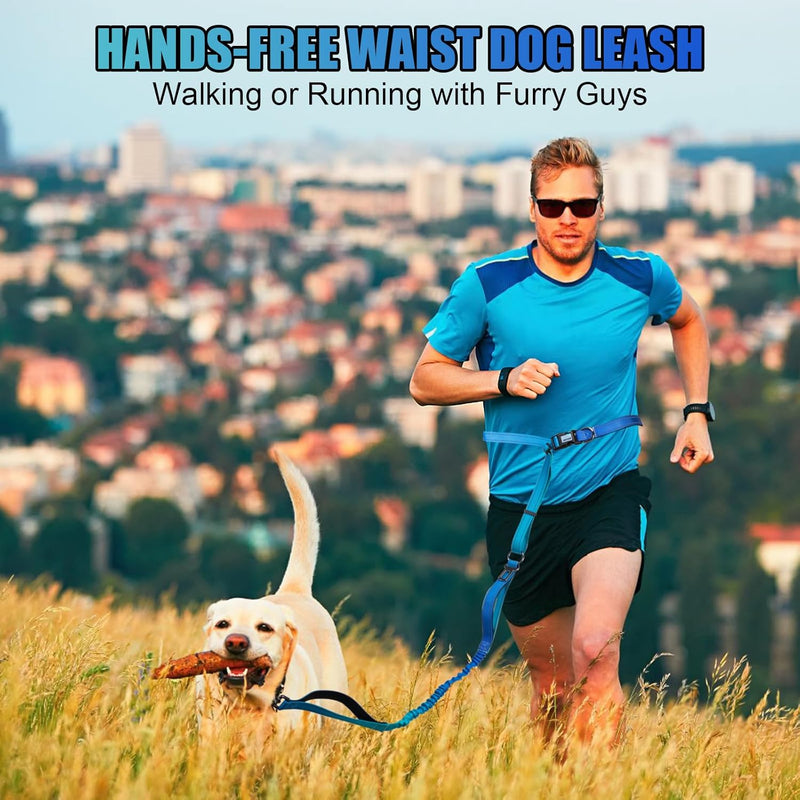 Heavy Duty Hands Free Dog Leash, 5-7 FT Reflective Adjustable Waist Dog Leash Belt with Padded Handles, Shock Absorbing Bungee and Car Seat Belt for Large Medium Dogs (Gradient Cobalt, XL) XL - 3 Handles, 5.4-7.0 FT Length Gradient Cobalt - BeesActive Australia