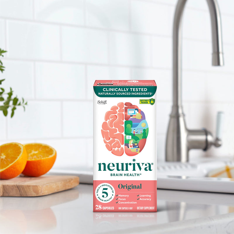 NEURIVA Original Decaffeinated Clinically Tested Nootropic Brain Supplement for Memory,Focus & Concentration,NeuroFactor & Phosphatidylserine,28ct Capsules,(Pack of 2)