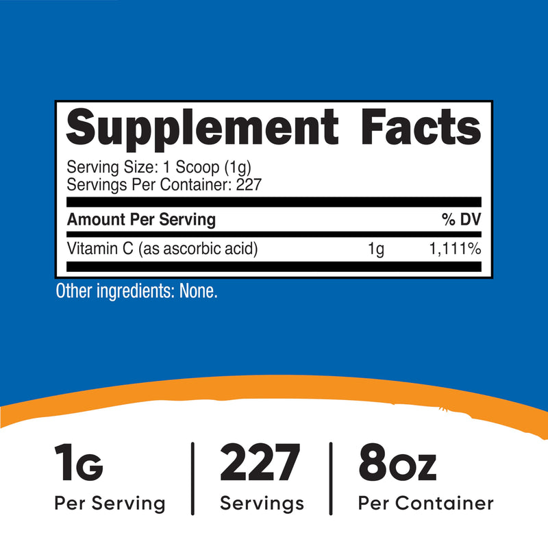 Nutricost Ascorbic Acid Powder (Vitamin C) 0.5 LBS (8.1 Ounce) 8.1 Ounce (Pack of 1)